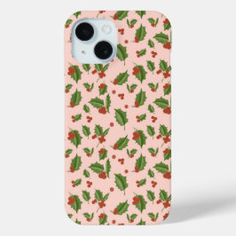 Para iPhone 15 Funda de teléfono de bayas de acebo festivas