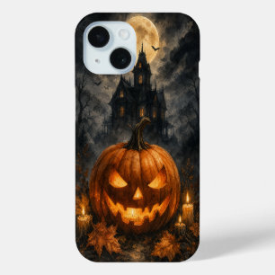 Para iPhone 15 Funda de teléfono de calabaza de Halloween de casa