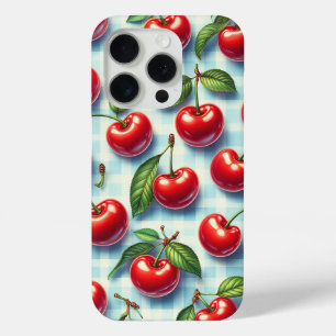 Para iPhone 15 Pro Funda de teléfono de cereza de verano retro Rojo v