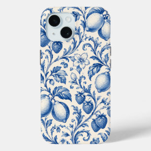Para iPhone 15 Funda de teléfono de Chinoiserie azul de limón y f