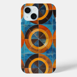 Para iPhone 15 Funda de teléfono de círculos geométricos retro au