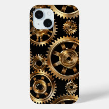Funda de teléfono de engranajes Steampunk dorados