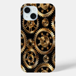 Para iPhone 15 Funda de teléfono de engranajes Steampunk dorados
