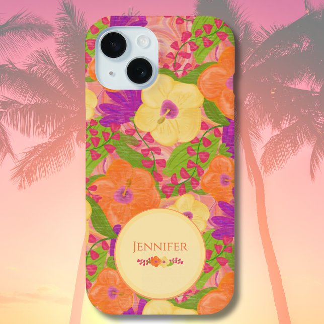 Case-Mate Para iPhone Funda de teléfono de flor tropical personalizada (Summer Vibes Personalized Tropical Floral Phone Case)