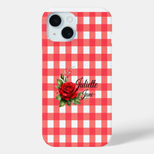 Para iPhone 15 Funda de teléfono de gingham de rosa de junio pers