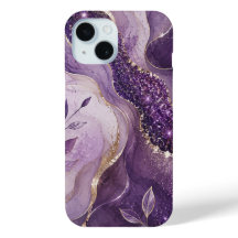 Funda de teléfono de mármol con purpurina púrpura