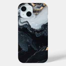 Para iPhone 15 Funda de teléfono de mármol negro y blanco con dor