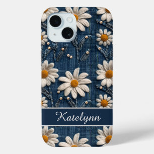 Para iPhone 15 Funda de teléfono de mezclilla con margarita 3D
