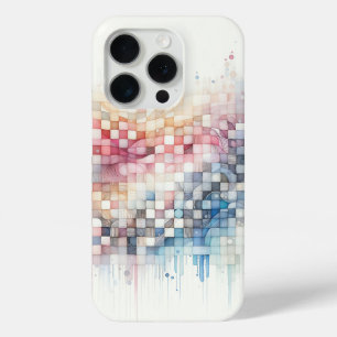 Para iPhone 15 Pro Funda de teléfono de mosaico de acuarela pastel ar