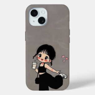 Para iPhone 15 Funda de teléfono de niña de dibujos animados lind