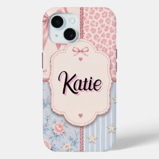 Para iPhone 15 Funda de teléfono de patchwork Coquette personaliz