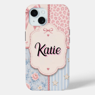 Para iPhone 15 Funda de teléfono de patchwork coquette personaliz