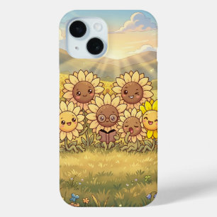 Para iPhone 15 Funda de teléfono de prado de girasoles felices