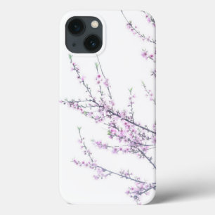 Para iPhone 13 Funda de teléfono de ramas y flores rosadas de pri