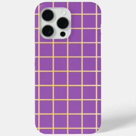 Para iPhone 15 Pro Max Funda de teléfono de rejilla púrpura y dorada | Cu