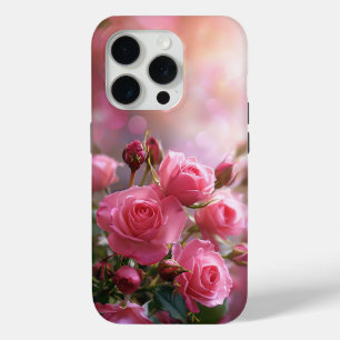 Para iPhone 15 Pro Funda de teléfono de rosas rosadas elegantes