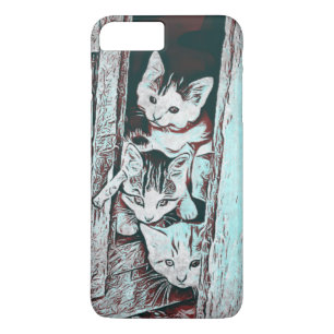 Funda de teléfono de tres gatitos mirando hacia af