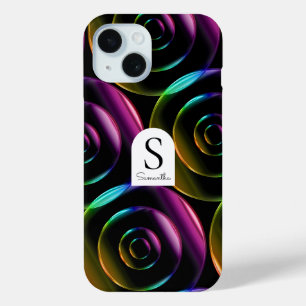 Para iPhone 15 Funda de teléfono de vidrio neón con monograma per