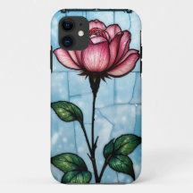 Funda de teléfono de vidrio pintado con rosa rosa 
