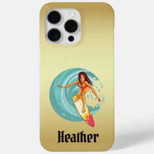 Para iPhone 15 Pro Max Funda de teléfono dorada de Heather's Surfer Girl