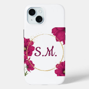 Para iPhone 15 Funda de teléfono elegante con flores rosadas y cí