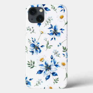 Para iPhone 13 Funda de teléfono floral azul.