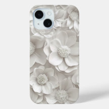 Funda de teléfono floral blanca elegante 3D