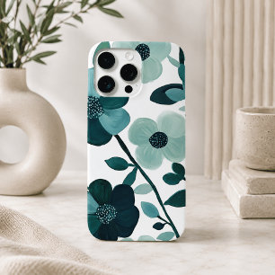 Para iPhone 15 Pro Max Funda de teléfono floral botánica azul elegante Aq