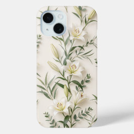 Para iPhone 15 Funda de teléfono floral botánica White Lily