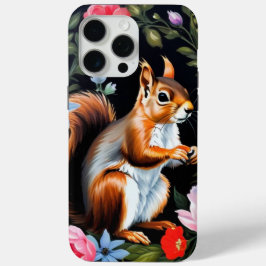 Para iPhone 15 Pro Max Funda de teléfono floral de ardilla roja Dark Cott