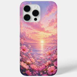 Para iPhone 15 Pro Max Funda de teléfono Floral Rosa Soñador Atardecer