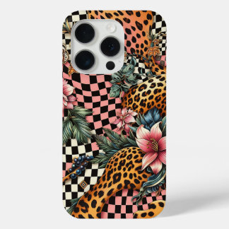 Para iPhone 15 Pro Funda de teléfono floral tropical y leopardo moder