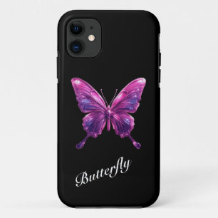 Para iPhone 11 Funda de teléfono Mariposa Cromada Rosa Y2K