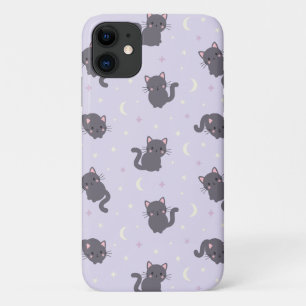 Para iPhone 11 Funda de teléfono morada con gato gris lindo