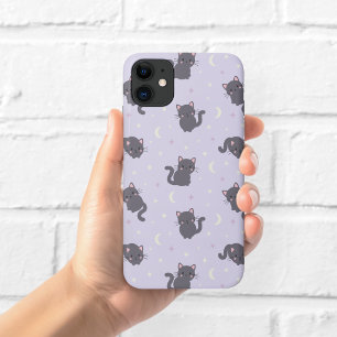 Para iPhone 11 Funda de teléfono morada con gato gris lindo