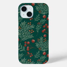 Para iPhone 15 Funda de teléfono navideña de bayas rojas