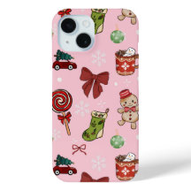 Funda de teléfono navideña de pan de jengibre rosa