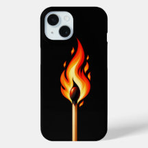 Funda de teléfono negra con llama de cerilla encen