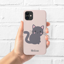 Para iPhone 11 Funda de teléfono personalizada gris kawaii gato r