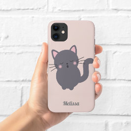 Para iPhone 11 Funda de teléfono personalizada rosa gato gris dor