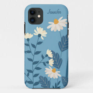 Para iPhone 11 Funda de teléfono personalizada tema Blue Daisy Fl