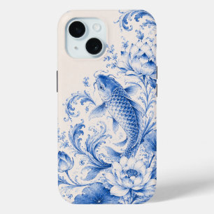 Para iPhone 15 Funda de teléfono pez koi azul lotus