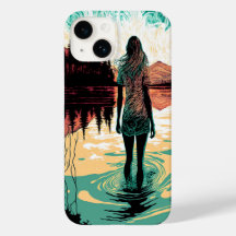 Funda de teléfono psicodélica de mujer en un lago
