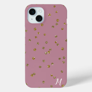 Para iPhone 15 Mini Funda de teléfono rosa con confeti de purpurina do