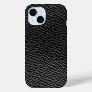 Para iPhone 15 Funda de teléfono texturizada de cuero negro