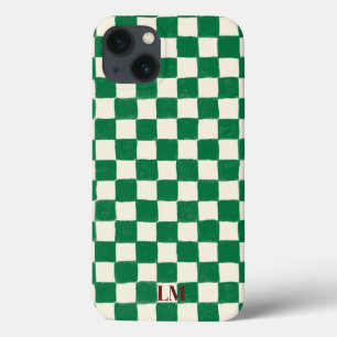 Para iPhone 13 Funda de teléfono verde a cuadros personalizada