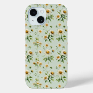 Para iPhone 15 Funda de teléfono verde salvia vintage con margari