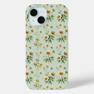 Para iPhone 15 Funda de teléfono verde salvia vintage con margari