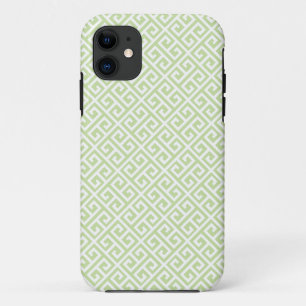 Para iPhone 11 Funda del patrón de clave griega verde y blanco pa