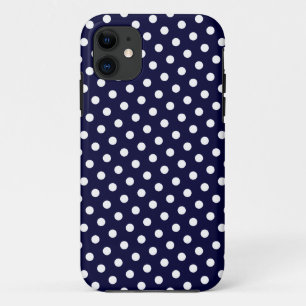 Para iPhone 11 Funda del patrón de puntos de polka azul y blanco 